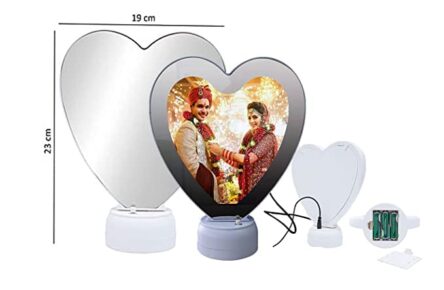 Personalized Customize Magic Mirror Cum Photo Heart Shape Tabletop Frame with LED Light - White - Image 5