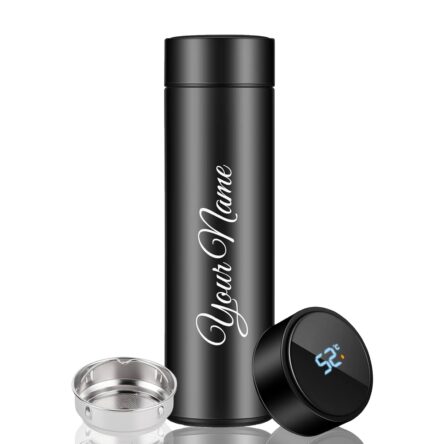 Your Name Printed Stainless Steel Vacuum Insulated Bottle With Tea Filter | 500 ML | Easy to Carry | Leakproof Personalized Gift Flask | Permanent Printing (Black