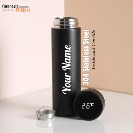 Your Name Printed Stainless Steel Vacuum Insulated Bottle With Tea Filter | 500 ML | Easy to Carry | Leakproof Personalized Gift Flask | Permanent Printing (Black - Image 6