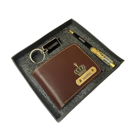 Customised leather original Wallet Pen Keychain Gifting Hamper Set for Men with Name (Brown), Personalized Purse Combo, Unique Stylish Gift for Husband, Boyfriend, Birthday, Valentine's day - Image 6