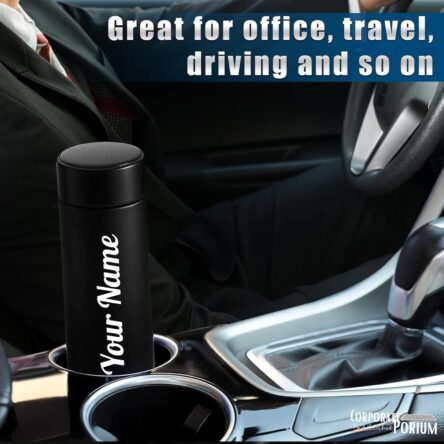 Your Name Printed Stainless Steel Vacuum Insulated Bottle With Tea Filter | 500 ML | Easy to Carry | Leakproof Personalized Gift Flask | Permanent Printing (Black - Image 3