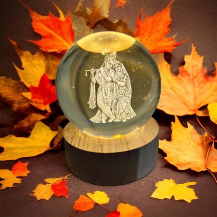 Radha Krishna 3D Crystal Ball Warm LED Night Lamp with Wooden Base Modern Brand	ANTORCHE Colour	Radha Krishna Special Feature	Energy Efficient, Relaxing, Eye Care Warm Light, Plug In, Night Lamp Light Source Type	LED See less About this item Radha Krishna Night Lamp: 3D crystal-engraved design that captures the divine aura of Radha Krishna — perfect for your pooja room or home mandir. Warm LED Glow: Soft, soothing light enhances the sacred carving and creates a calming ambiance — perfect for pooja room, bedroom, or meditation corner. Divine Design: Features a beautifully detailed 3D laser engraving of Radha Krishna inside a clear crystal ball – a symbol of love, peace, and spiritual harmony. Spiritual Showpiece for Home or Office: Use it as a centerpiece, temple décor, or peaceful corner lighting — adds meaning wherever placed. Ideal for Gifting: A thoughtful gift option for birthdays, anniversaries, Diwali, or Janmashtami — especially appreciated by parents, elders, and spiritual souls - Image 4