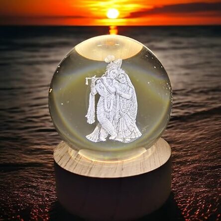 Radha Krishna 3D Crystal Ball Warm LED Night Lamp with Wooden Base Modern Brand	ANTORCHE Colour	Radha Krishna Special Feature	Energy Efficient, Relaxing, Eye Care Warm Light, Plug In, Night Lamp Light Source Type	LED See less About this item Radha Krishna Night Lamp: 3D crystal-engraved design that captures the divine aura of Radha Krishna — perfect for your pooja room or home mandir. Warm LED Glow: Soft, soothing light enhances the sacred carving and creates a calming ambiance — perfect for pooja room, bedroom, or meditation corner. Divine Design: Features a beautifully detailed 3D laser engraving of Radha Krishna inside a clear crystal ball – a symbol of love, peace, and spiritual harmony. Spiritual Showpiece for Home or Office: Use it as a centerpiece, temple décor, or peaceful corner lighting — adds meaning wherever placed. Ideal for Gifting: A thoughtful gift option for birthdays, anniversaries, Diwali, or Janmashtami — especially appreciated by parents, elders, and spiritual souls - Image 6