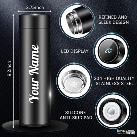 Your Name Printed Stainless Steel Vacuum Insulated Bottle With Tea Filter | 500 ML | Easy to Carry | Leakproof Personalized Gift Flask | Permanent Printing (Black - Image 7