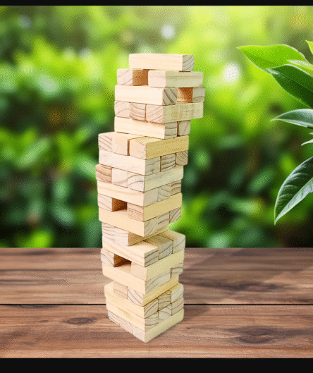 Wooden Tumbling Stacking Tower Game, Zenga tower (48 Pcs Blocks 2 Dices) - Image 3