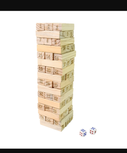 Wooden Tumbling Stacking Tower Game, Zenga tower (48 Pcs Blocks 2 Dices) - Image 4
