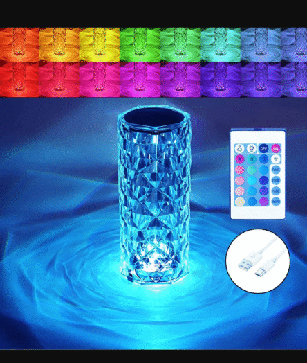 Crystal Touch Night Light (16 Colors) - Rose Diamond Table Lamp with Remote Control, USB Table Lamp, Romantic Date Lighting Decor for Festival, Bedroom, Dining Room