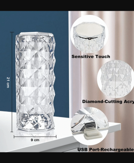 Crystal Touch Night Light (16 Colors) - Rose Diamond Table Lamp with Remote Control, USB Table Lamp, Romantic Date Lighting Decor for Festival, Bedroom, Dining Room - Image 5