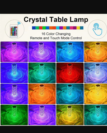 Crystal Touch Night Light (16 Colors) - Rose Diamond Table Lamp with Remote Control, USB Table Lamp, Romantic Date Lighting Decor for Festival, Bedroom, Dining Room - Image 7