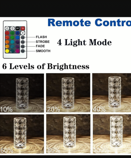 Crystal Touch Night Light (16 Colors) - Rose Diamond Table Lamp with Remote Control, USB Table Lamp, Romantic Date Lighting Decor for Festival, Bedroom, Dining Room - Image 8