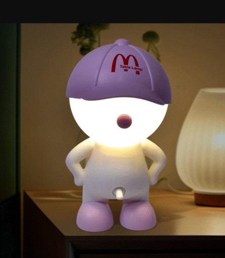 Cute Lovely Cartoon Design LED Desk Night Light With Plastic Head Cap (1 Pc)