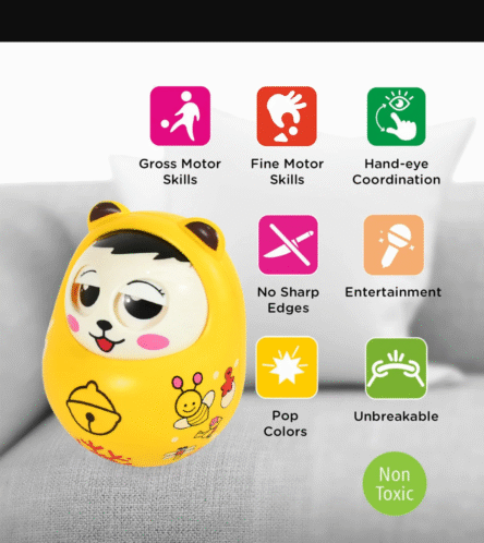 Musical Roly Poly Toys for Baby | Push and Shake Wobbling Toy with Music | Tumbler Doll Toy for Babies | Sound Balancing Doll Toys for Baby Boys, Girls 8+ Months Multicolor (1 Pc) - Image 3