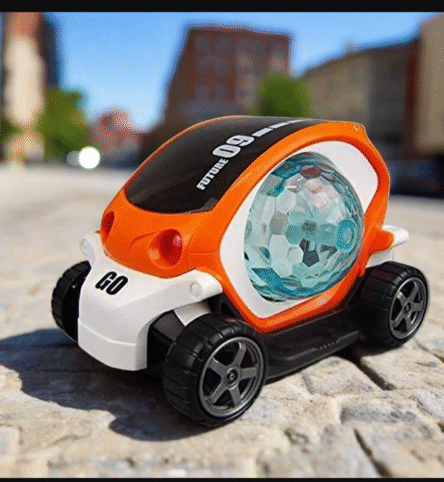 Plastic 360 Degree Rotating Stunt Car Toy for Kids - Bump and Go Action with 4D Lights and Music, Plastic Mini Car with Disco Ball (1 Pc / Battery Not Included)